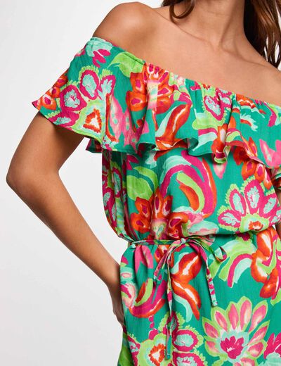 Vestido midi acampanado estampado multicolor mujer
