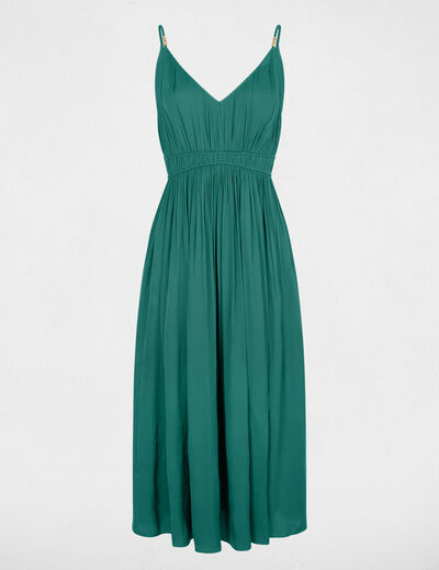 Vestido midi recto plisado verde mujer
