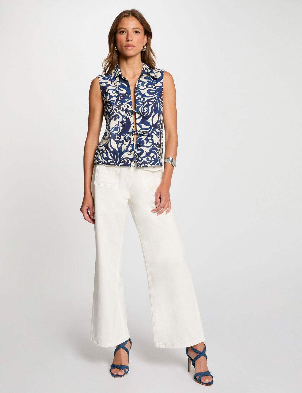 Camisa sin mangas estampada multicolor mujer