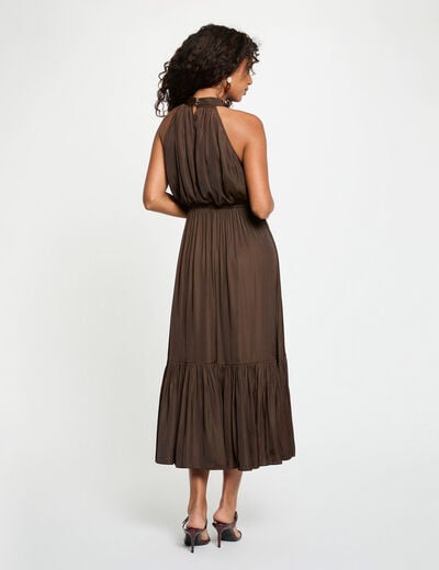 Vestido largo acampanado holgado marr&oacute;n oscuro mujer
