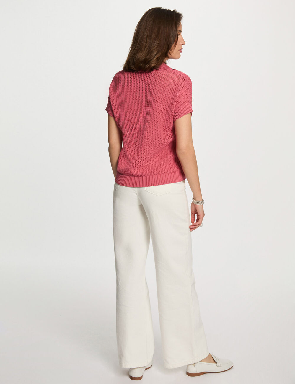 Jersey cuello tipo polo rosa envejecido mujer