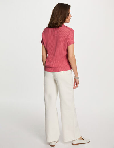 Jersey cuello tipo polo rosa envejecido mujer