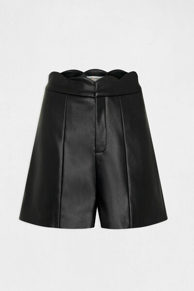 Short recto cuero sintético negro mujer