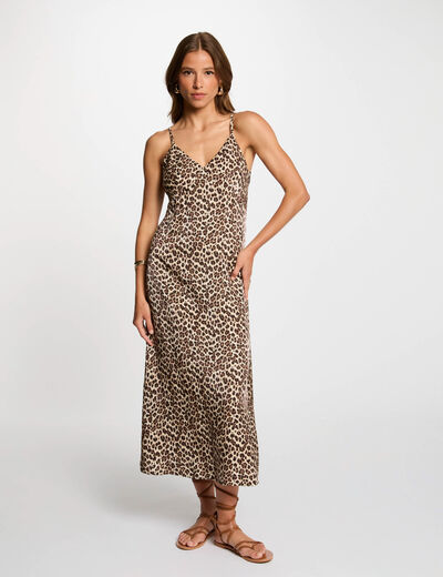 Vestido midi recto estampado multicolor mujer