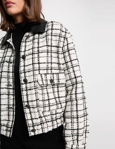 Chaqueta oversize de tweed multicolor mujer