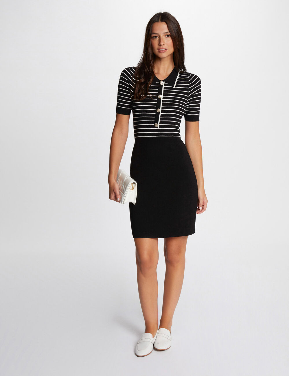 Vestido punto corto con rayas negro mujer
