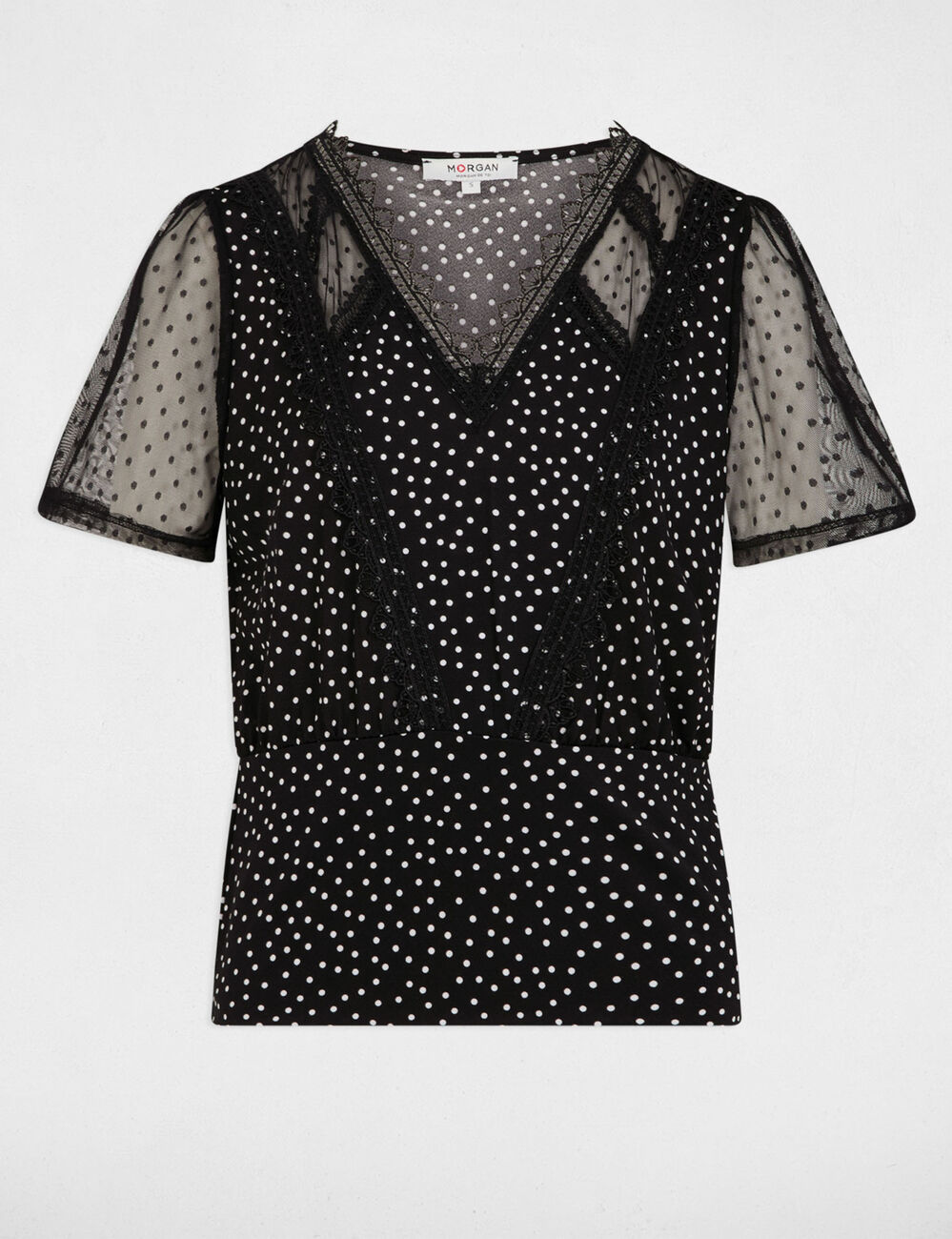 Camiseta manga corta estampada negro mujer