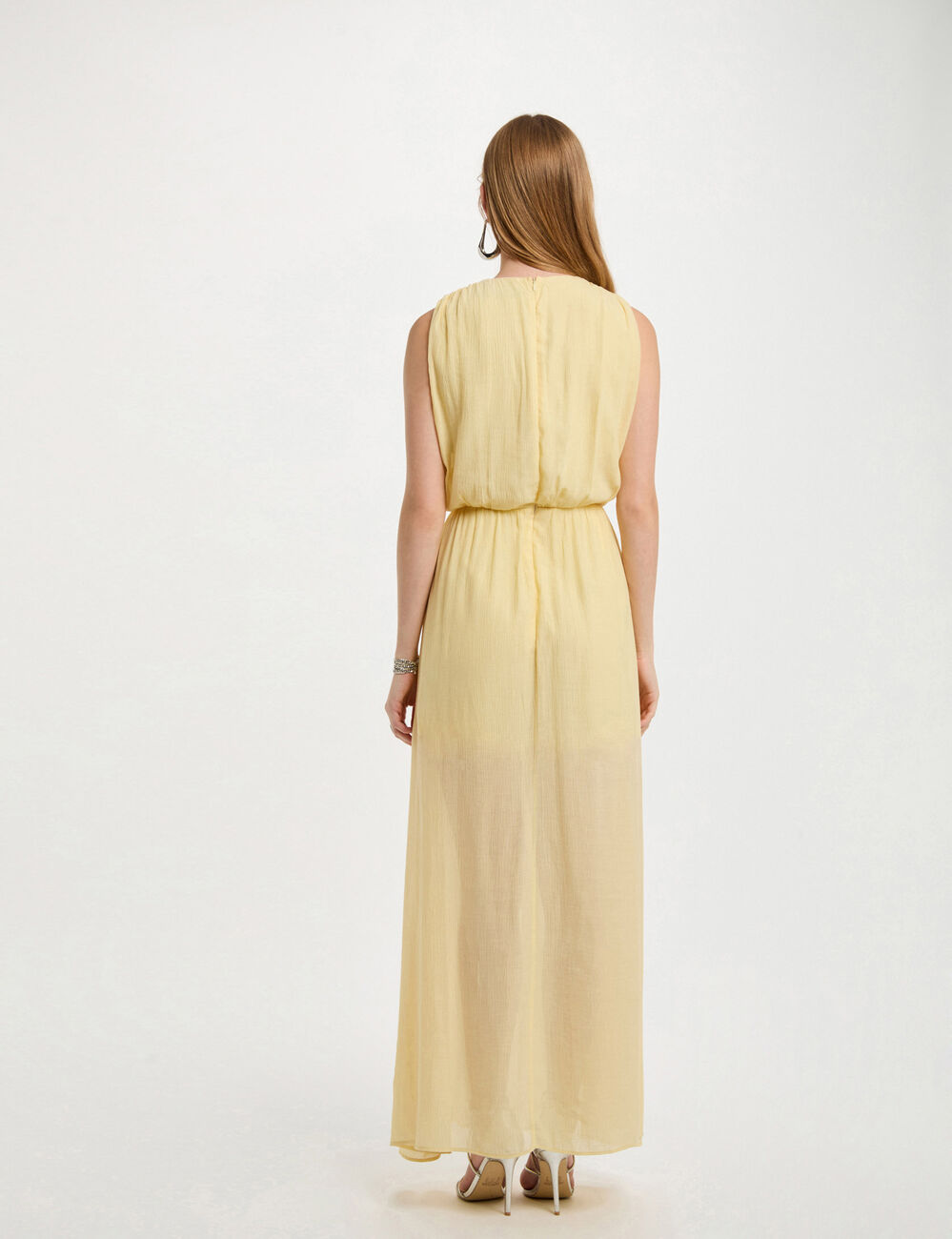 Vestido largo recto amarillo pastel mujer