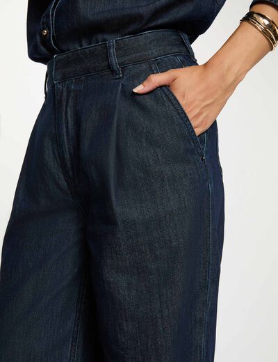 Pantal&oacute;n ancho de tiro alto denim crudo mujer