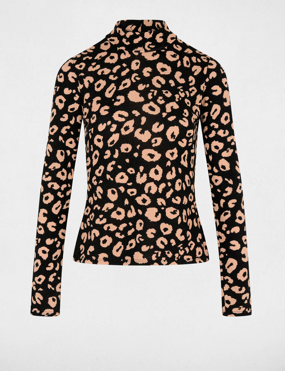 Camiseta ajustada cuello alto negro mujer