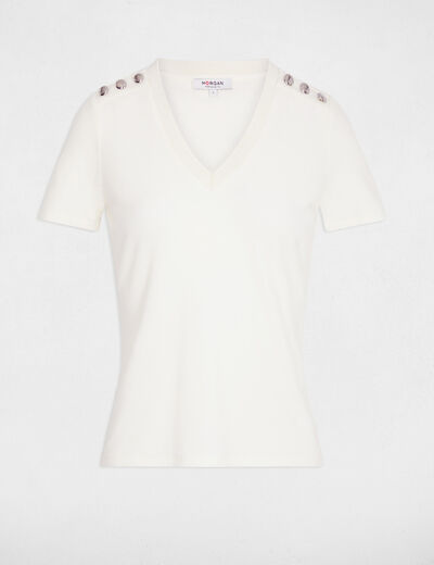 Camiseta manga corta marfil mujer