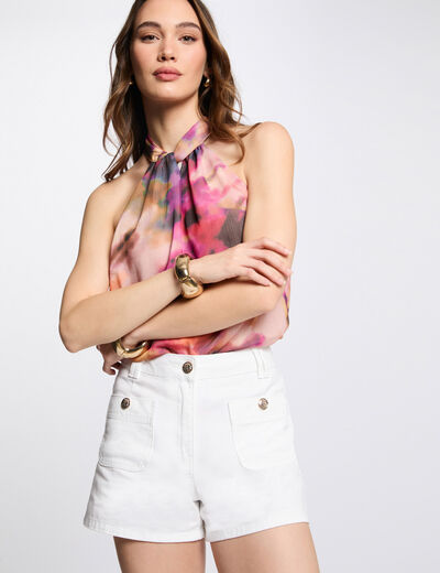 Short vaquero talle alto blanco mujer