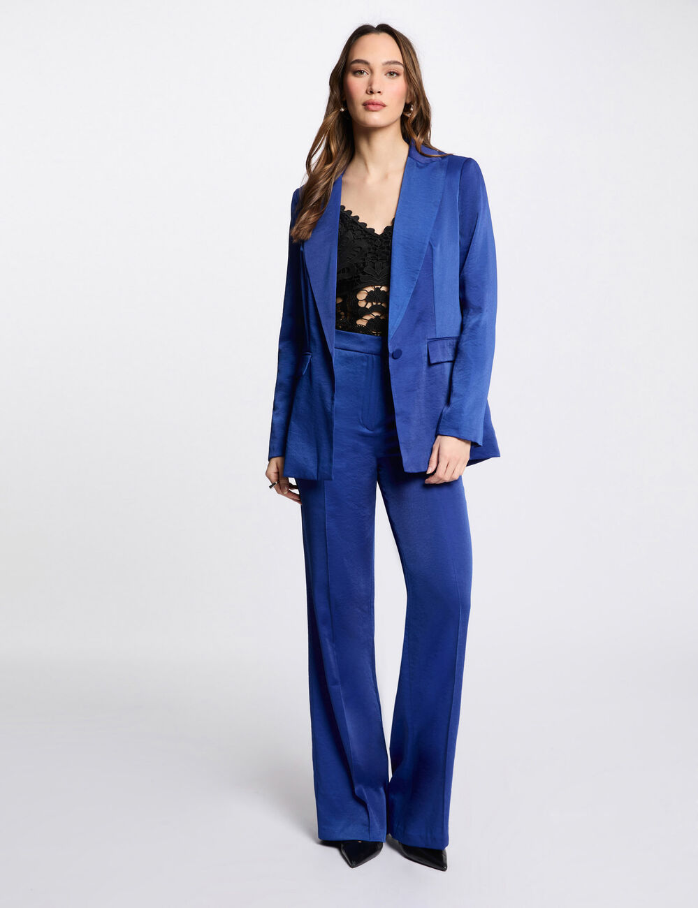 Americana de antelina azul eléctrico mujer