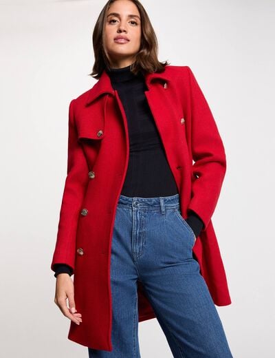 Abrigo largo con cintur&oacute;n rojo mujer