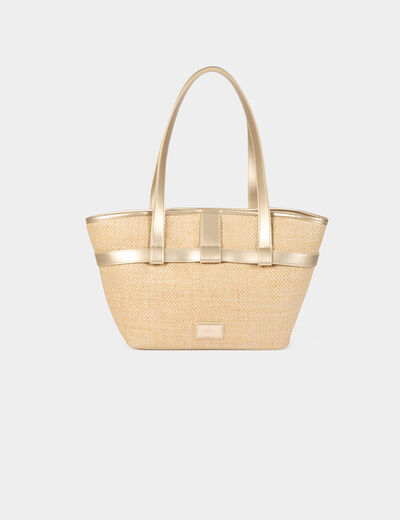 Bolso shopper trenzado beige mujer