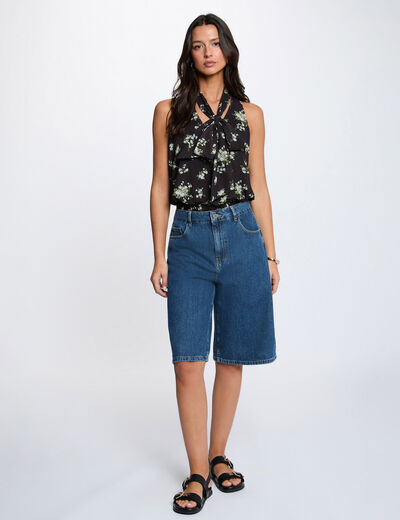 Bermuda de cintura alta denim crudo mujer