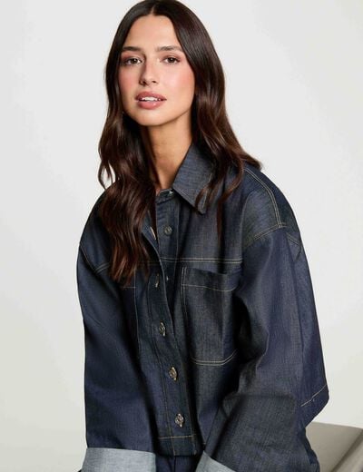 Chaqueta vaquera corta denim crudo mujer