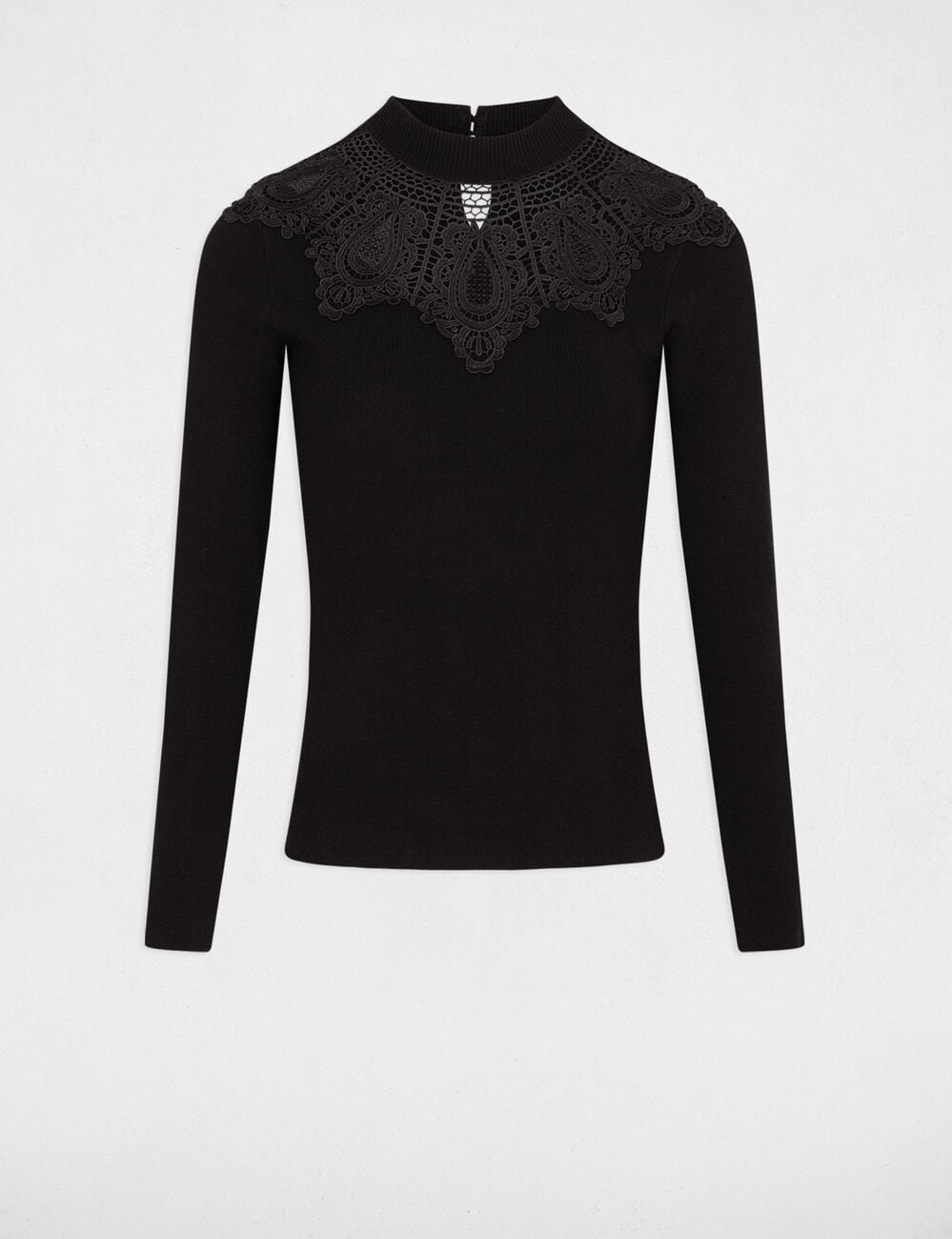 Jersey cuello alto encaje negro mujer