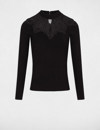 Jersey cuello alto encaje negro mujer