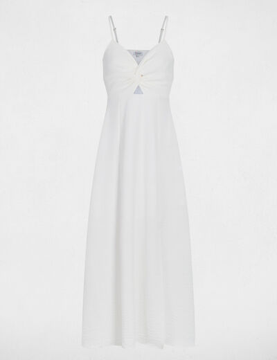 Vestido largo con cuello en V blanco mujer