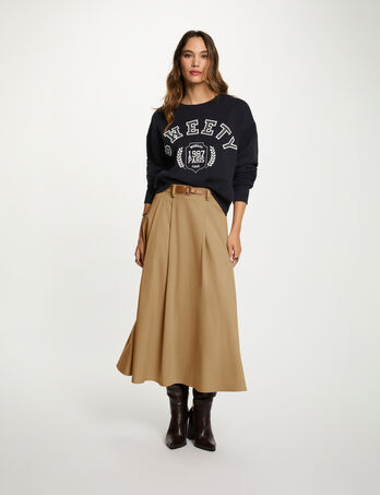 Falda evas&eacute; de talle alto beige mujer