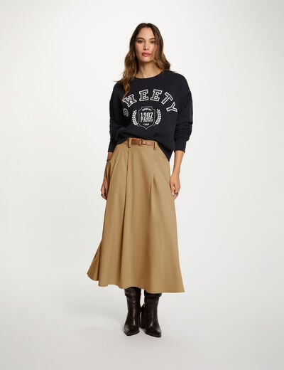 Falda evas&eacute; de talle alto beige mujer