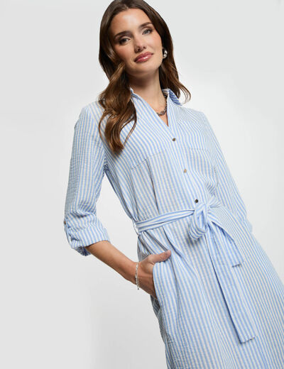 Vestido recto con rayas azul mujer