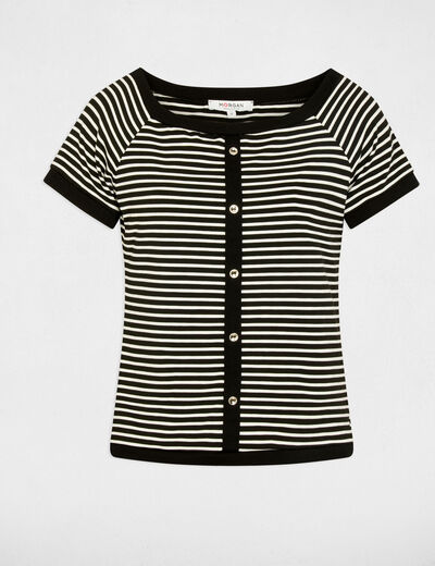 Camiseta de rayas estilo Bardot blanco mujer