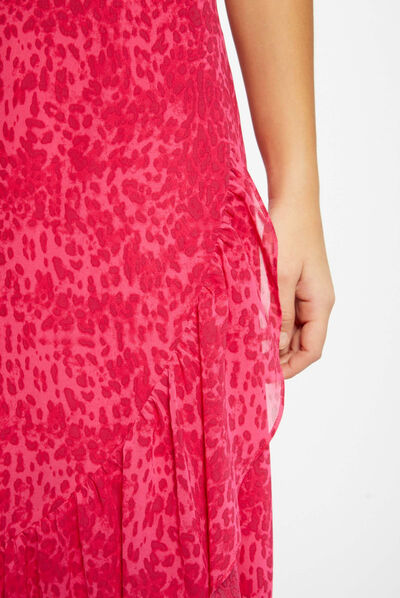 Falda larga cruzada estampado leopardo rosa mujer