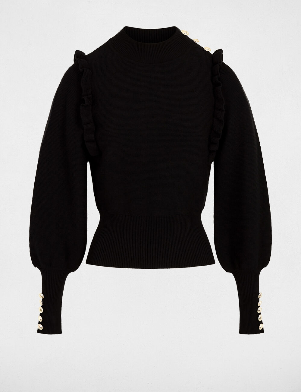 Jersey manga larga con volantes negro mujer