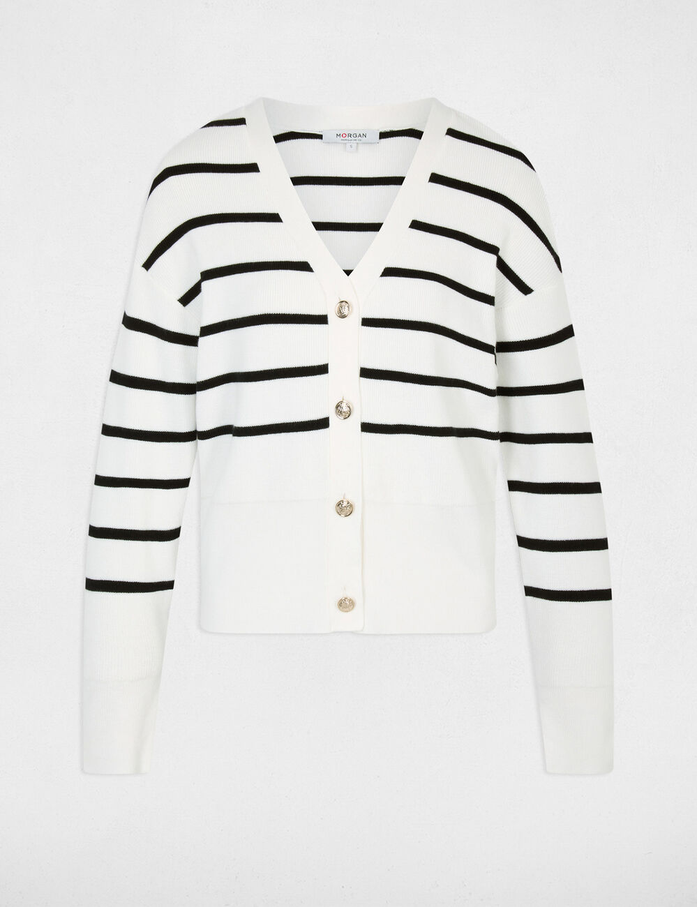 Jersey de rayas con cuello en V blanco mujer