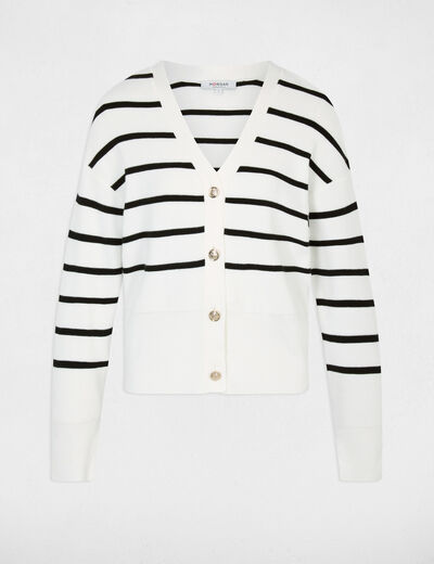 Jersey de rayas con cuello en V blanco mujer
