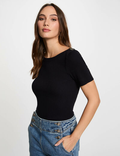 Jersey cuello barco y botones azul marino mujer
