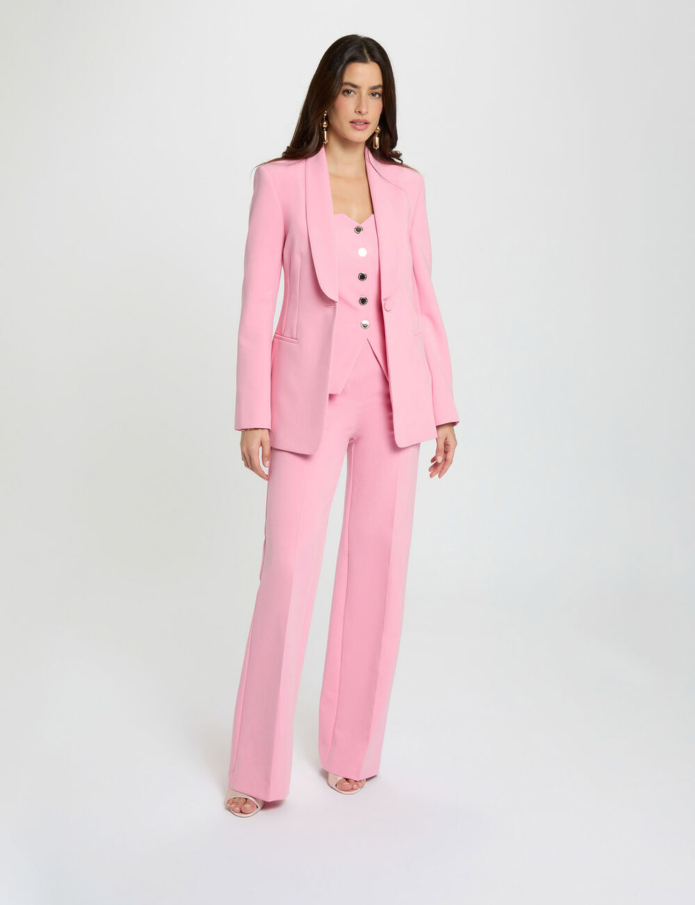 Chaqueta con cuello chal rosa claro mujer