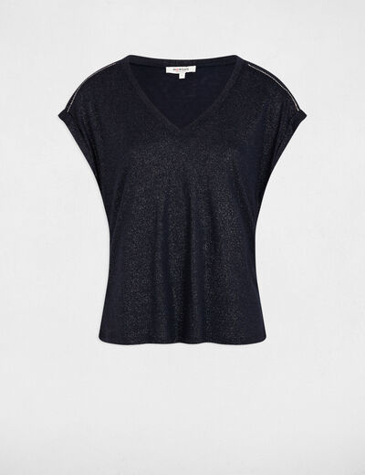 Camiseta manga corta strass azul marino mujer