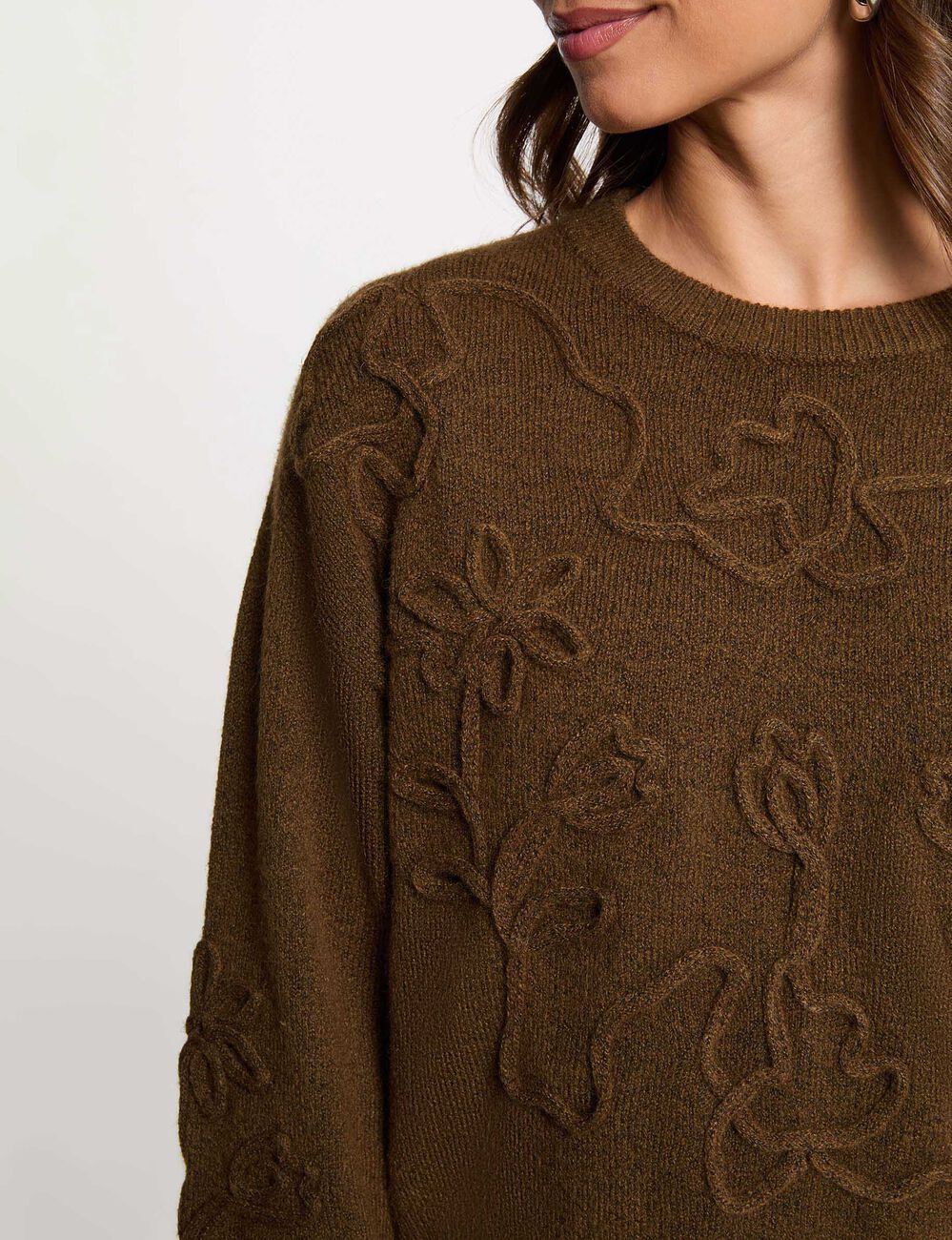 Jersey de cuello redondo fantas&iacute;a verde caqui mujer