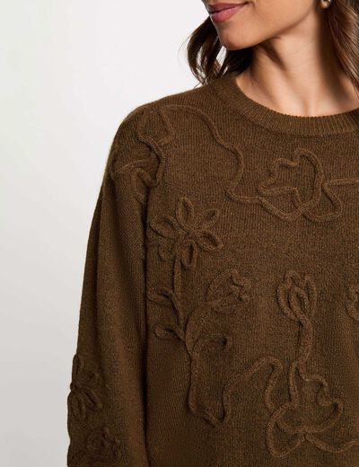 Jersey de cuello redondo fantas&iacute;a verde caqui mujer