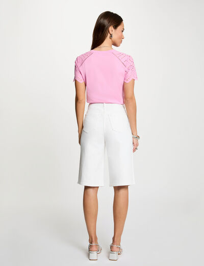 Pantal&oacute;n corto ancho de tiro alto blanco mujer