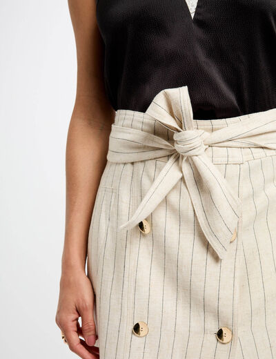 Falda midi con rayas beige mujer