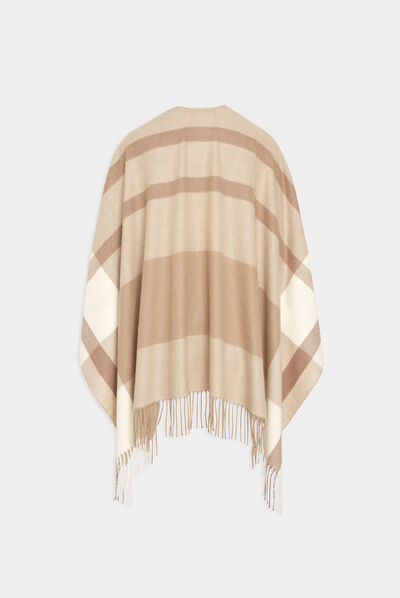 Poncho con rayas beige mujer