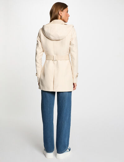 Gabardina con cuero sintético marfil mujer