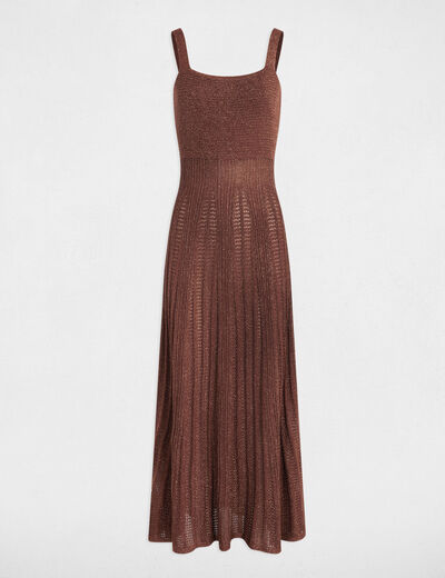 Vestido punto largo recto marrón coñac mujer