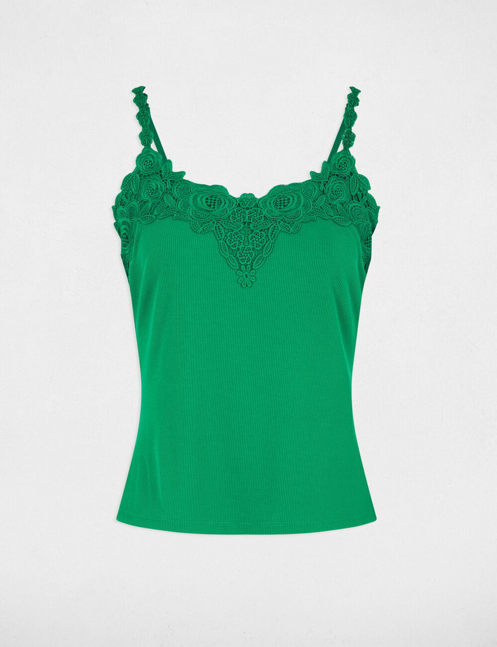 Top de encaje con escote cuadrado verde pradera mujer