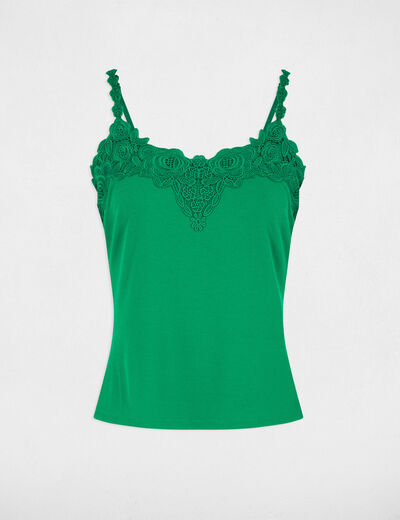 Top de encaje con escote cuadrado verde pradera mujer