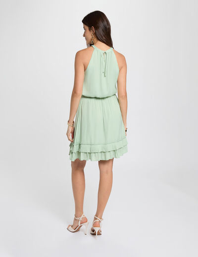 Vestido corto con cuello alto verde pastel mujer