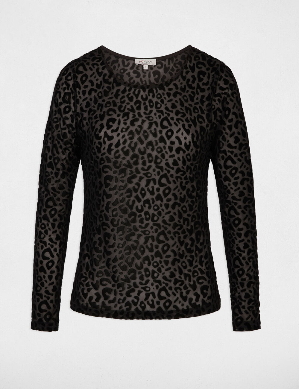 Camiseta ajustada cuello redondo negro mujer
