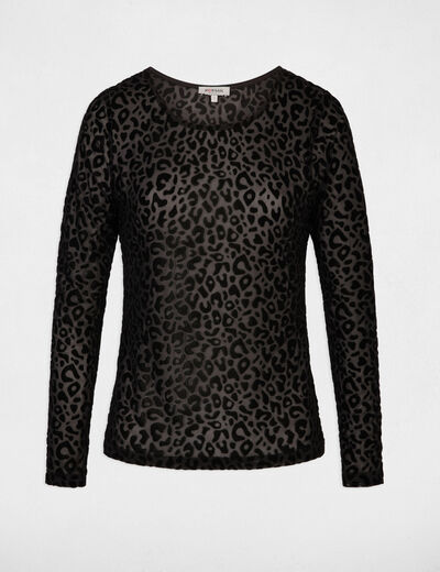 Camiseta ajustada cuello redondo negro mujer