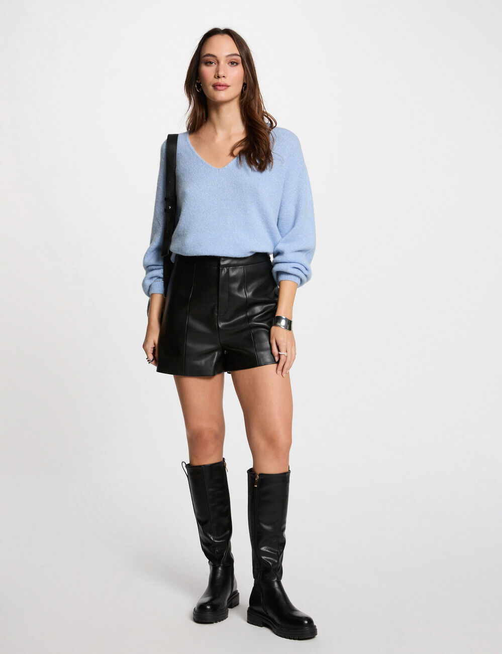 Jersey escote en V azul mujer