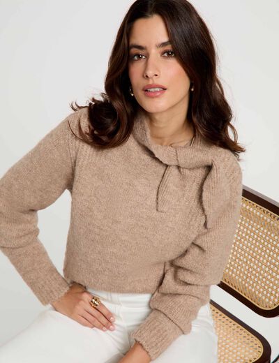 Jersey de cuello alto beis medio mujer