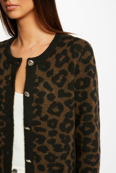 Cárdigan estampado de leopardo negro mujer